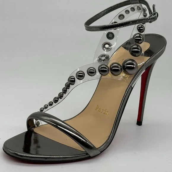 Christian Louboutin CORINETTA 100 Studded PVC Strap SandalS Heels Shoes $845 - Picture 4 of 14